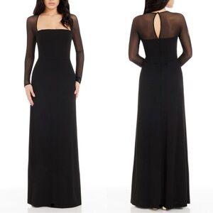 NWOT Dress the Population Black Maxwell Square Neck Long Sleeve Gown Sz XL